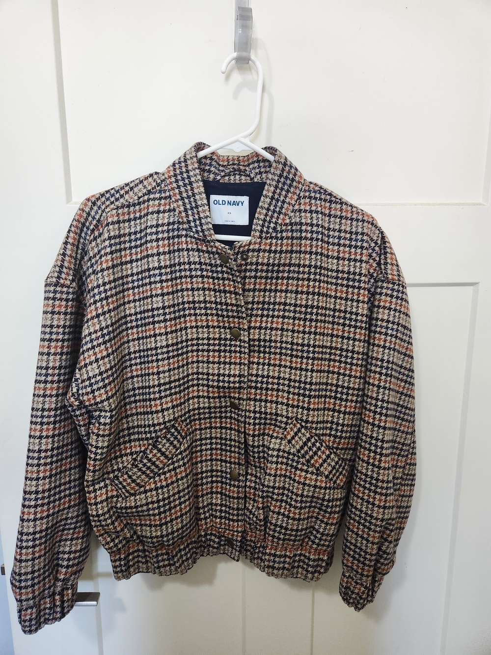 Old Navy Houndstooth Bomber Jacket - Black, Cream, Brown